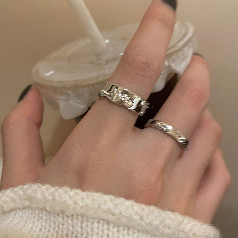 A52 Women Mens Silver Color Vintage Shiny Geometric Zircon Set Couple Ring  Jewelry