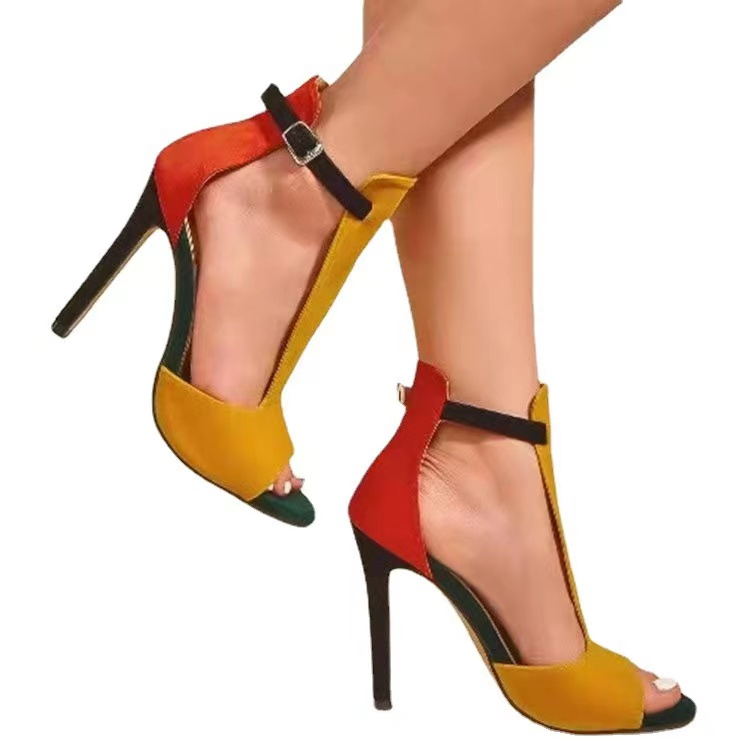 Amazon Hot Ladies Heels Hollow Fish Mouth Stiletto Women's Shoes High heels T-strap Sandals