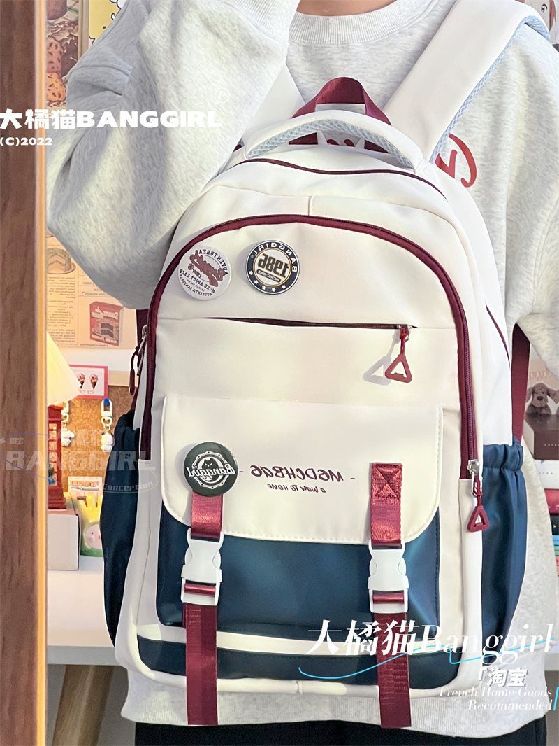 Japanese Ins workwear backpack for girls, high school students, middle school students, large capacity contrasting color backpacks, travel backpacks for boys