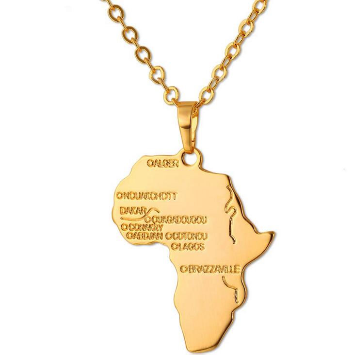 Africa Map Pendant Necklace for Women/Men Silver/Gold Ethiopian Jewelry African Maps Hiphop Item