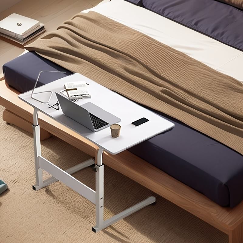 Small Standing Desk Mobile Portable Rolling Laptop PC Table on Wheels Adjustable Height Computer Workstation for Home Office, 30 Inch, Modern White