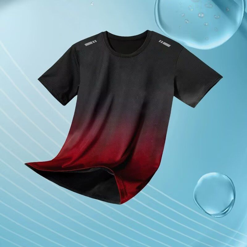 Men's Gradient Quick Dry T-Shirt, Breathable Polyester Short Sleeve, Loose Fit Casual Athletic Tee, Crew Neck Sportswear for Gym Running Training, Plus Size M-5XL
