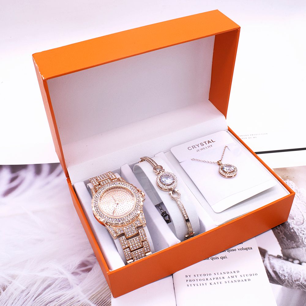 3pieces Set Ladies Wrist Watch + Bracelets+ Necklace