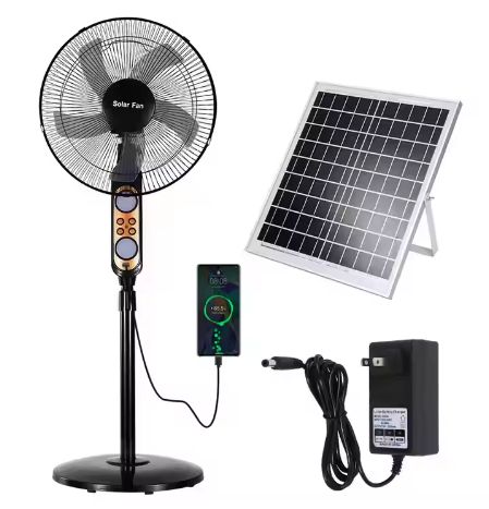 High-Efficiency Home Height Adjustable Wide Angle Adjustment Outdoor/Indoor USB Output Large 16inch Solar Fan With Panel And Li Lithium Battery