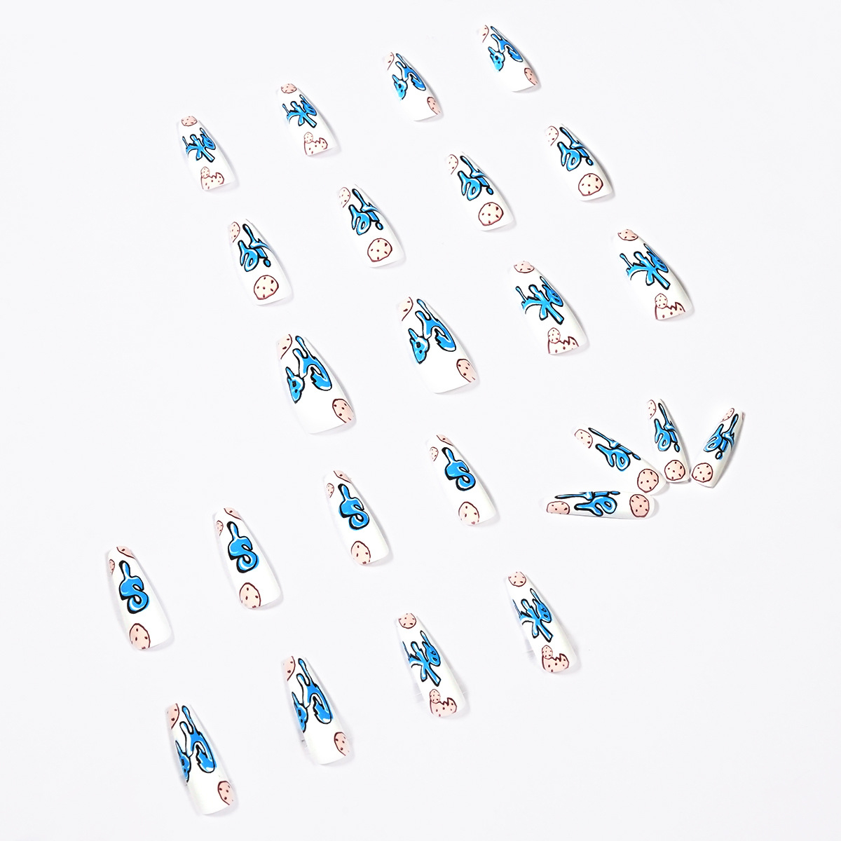 JP1169 Extra Long Coffin Press on Nails, 24Pcs Glossy Ballerina Acrylic Nails, Cookies Graphic False Nails with Design Full Cover Fake Nails for Women & Girls