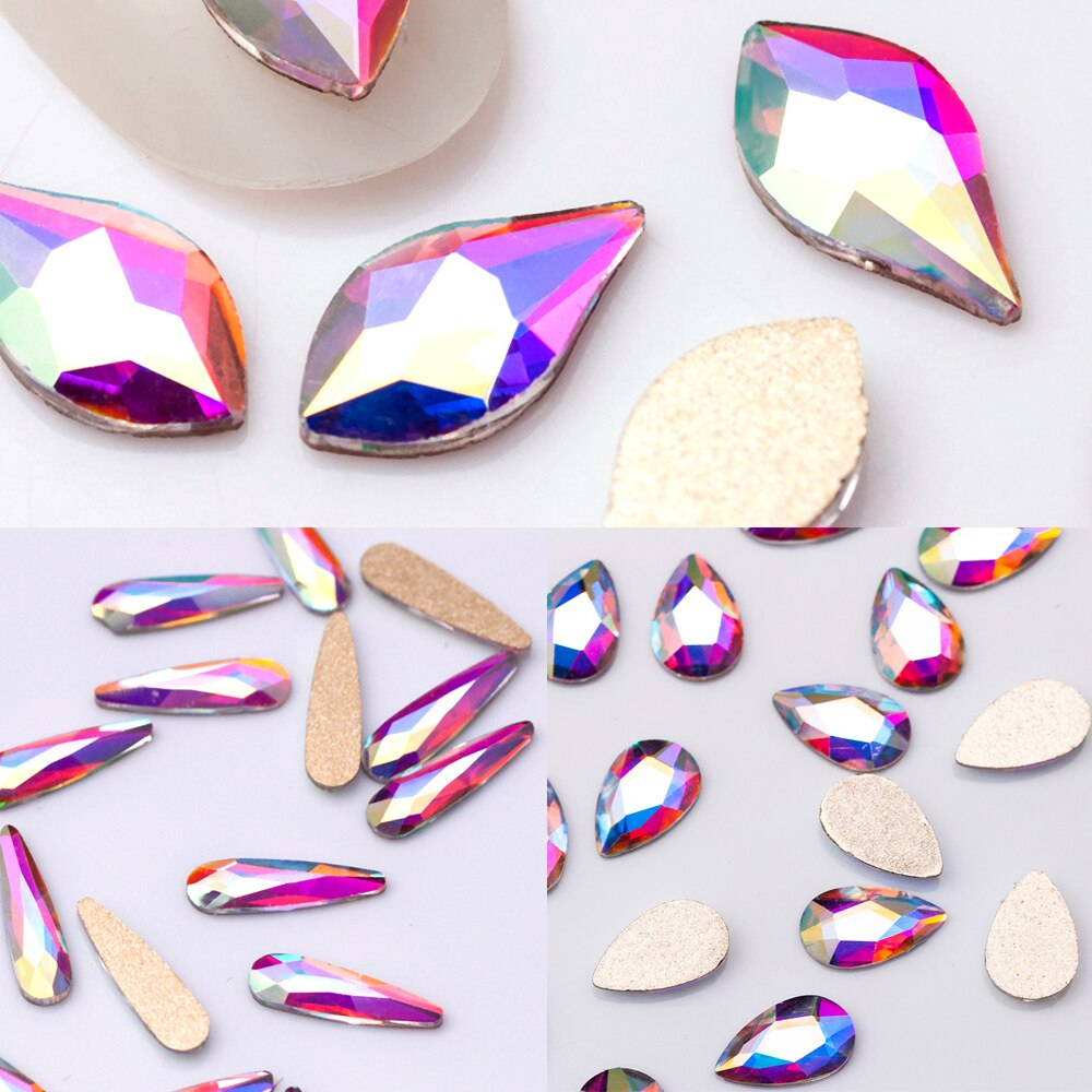 32654 50pcs Crystal AB Nail Art Rhinestone Flatback Drop Flame Shape Nail 3D Decorations Manicure Gems Supplies for Professionals