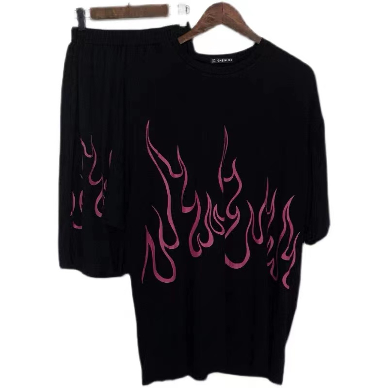 DX034# Men Flame Pattern Print Tee T-Shirt