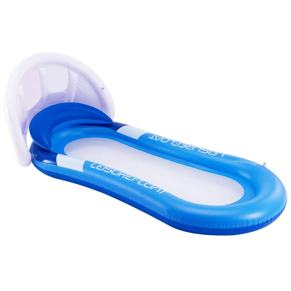 KJ6026 Pool Float with Canopy, Adult Inflatable Pool Float Raft with Shade Water Lounge