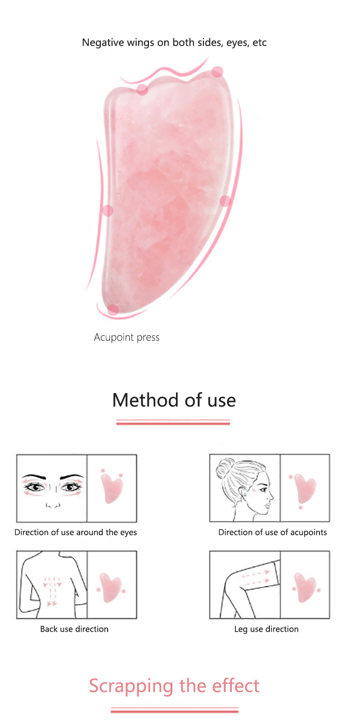 Natural Rose Quartz Stone Gua Sha Scraping Massage Tool, Healing Crystal Guasha Board Facial Massager Traditional Scraper Tool