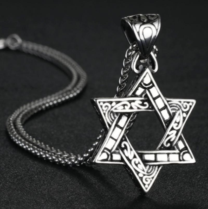 WELLHOME Kpop Star of David Pendant Israel Chain Necklaces for Men Women Judaica Silver Color Hip Hop Long Chain Jewish Jewelry Boys Gift