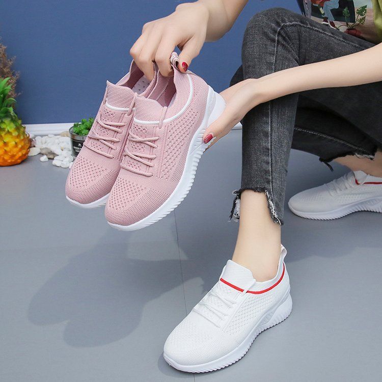 Women's shoes 2024 sports running shoes network red comfortable casual shoes manufacturers foreign trade breathable flying woven mesh women's shoes FD-6