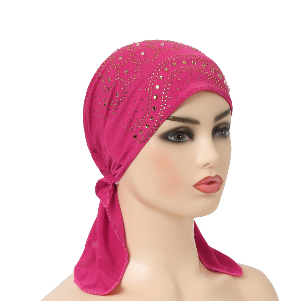 H088 women's rhinestone turban Solid color wrapped bandana easy to wear versatile everyday