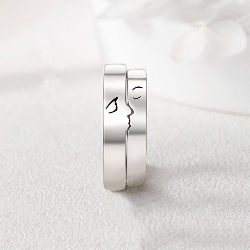 J113-J114 Men Women Romantic Kiss Human Face Couple Ring Opening Adjustable Love Plain Rings Jewelry