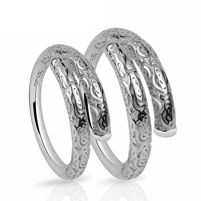 JZ Creative Couple Rings Band Open Finger Rings Silver Adjustable Ring Jewelry Gift