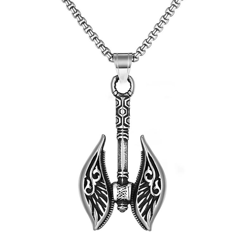 Necklace ，Titanium steel necklace, double axe Viking necklace, Gothic axe, pendant necklace