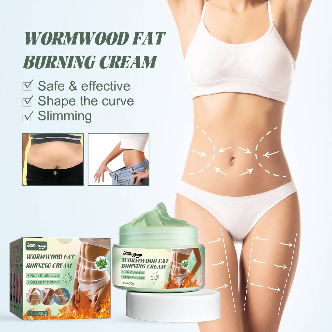 South Moon Wormwood Fat Burning Cream Body Sculpting Weight Loss Anti-cellulite Slimming Shaping Firming Body Skin Nourishing Massage Care
