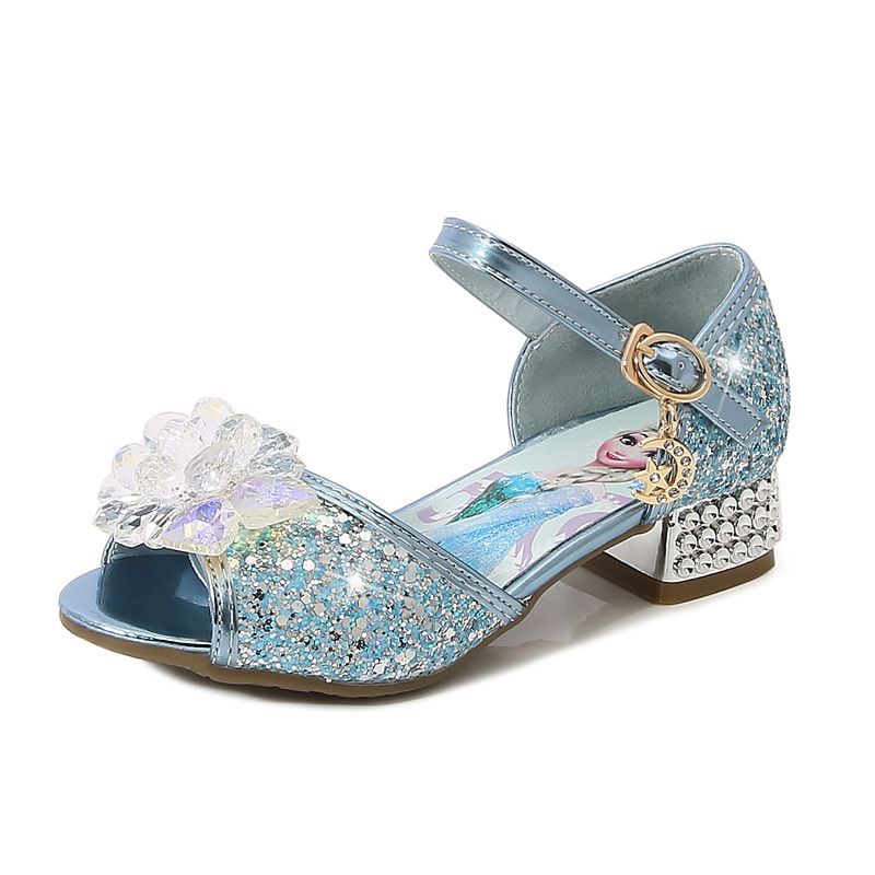 Dress Shoes Girls' High-Heeled Sandals Summer New Children's Crystal Shoes Children's Soft Soled Snow Princess Shoes