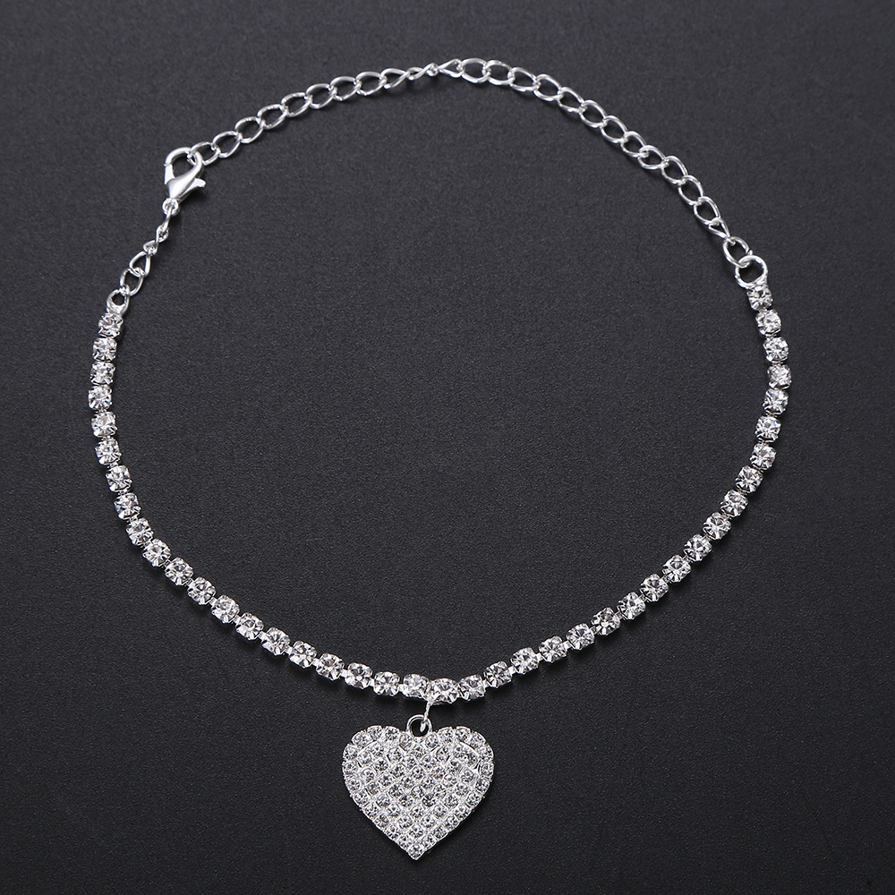 Fashion Accessories Rhinestone Love Diamond Heart Pendant Ankle Chain for Accessories Female