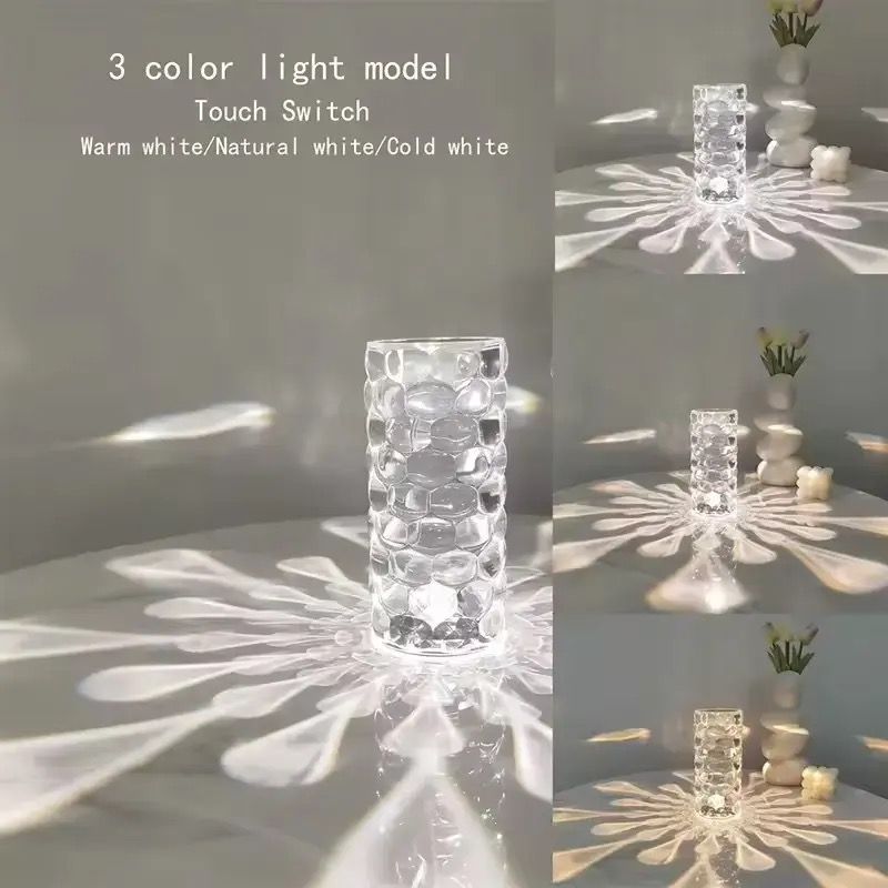USB rechargeable water drop shape crystal table lamp bedroom dining table touch acrylic warm romantic atmosphere night light3 color touch