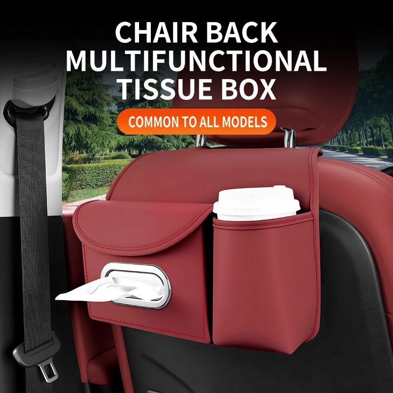 Car Seat Back Hanging Storage Organizer Bag, Multi-Pocket Vehicle Tissue Box Holder, Rear Seat Auto Storage Rack Interior Accessories