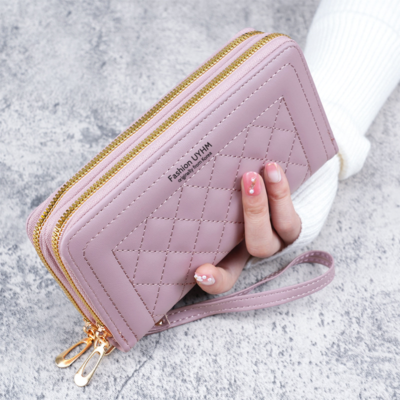 836 Women's New High Capacity Long Handbag Solid Color Double Zipper Wallet