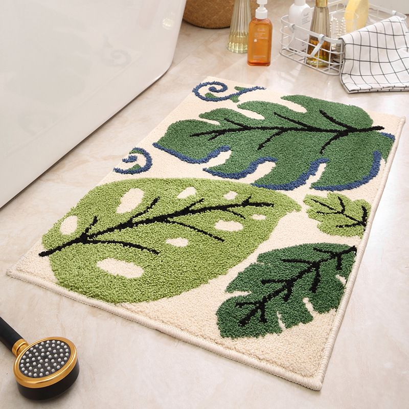 #3 New Design Green Leaves Microfiber Absorbent Bath Mats TPR Non Slip Backing Machine Washable Plant Leaf Thick Carpet Decor Rug