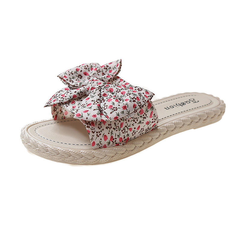 2198 Women's Floral Bow Outdoor Beach Sandals Light Flat Slippers