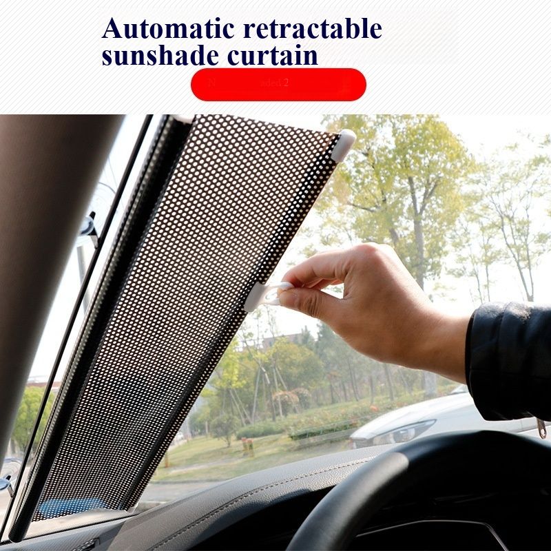 Automatic Retractable Car Sun Shade Roller Blind, Windshield Sun Visor, Car Window Curtain, UV Protection Heat Insulation Sun Block for Vehicle Front Window
