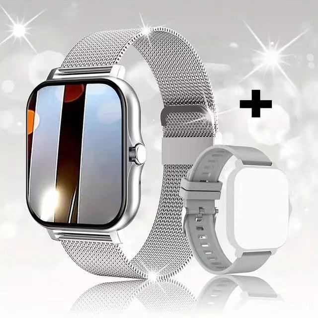 For Xiaomi Samsung Huawei Android Phone Color Screen Full Touch Custom Dial Smart Watch Women Bluetooth Call SmartWatch Men NewSilver mesh