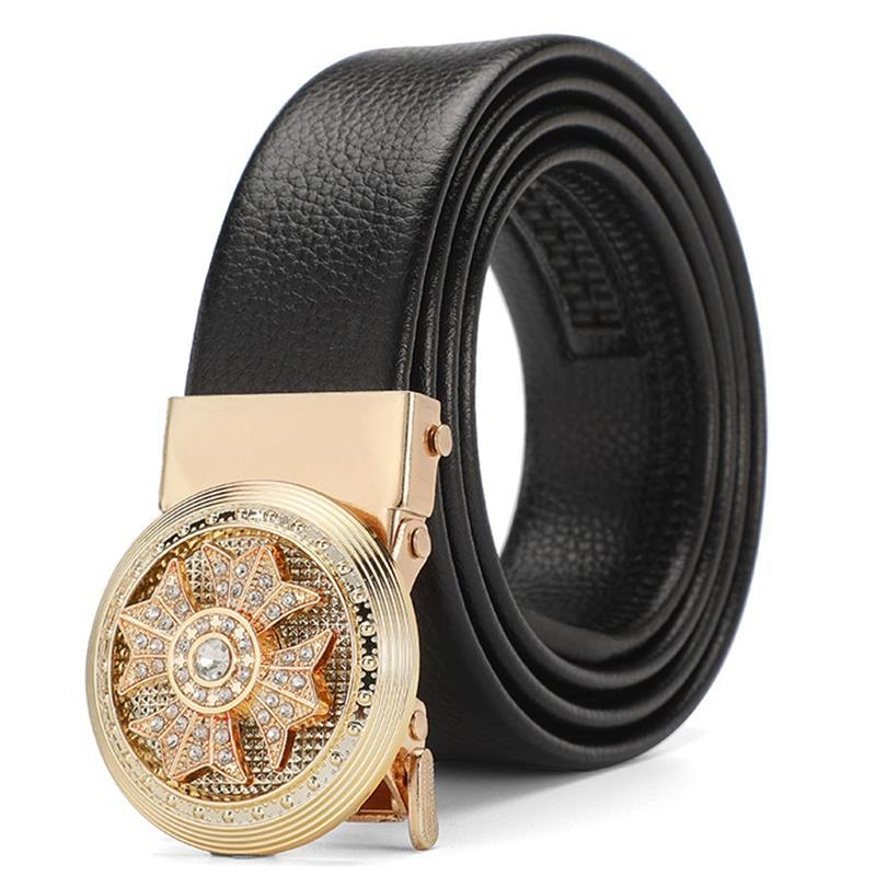 Fashion Pu Belt for Men Black Rotating Buckle Adjustable Belt