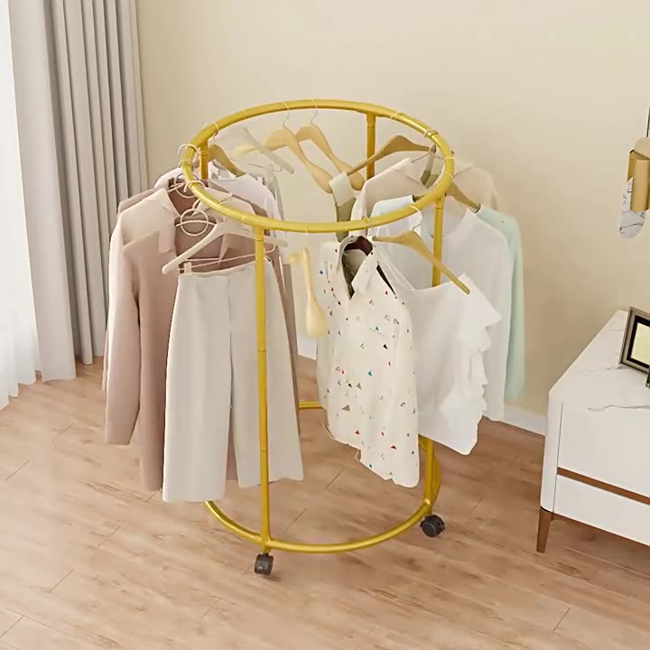 New thickened round clothes hanger floor-standing clothes rack with pulley clothes hanger simple clothes drying storage rack
