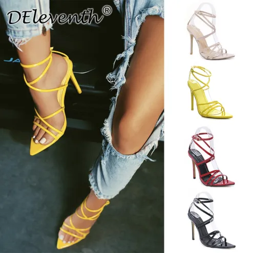 Strappy pointed open toe heels sales