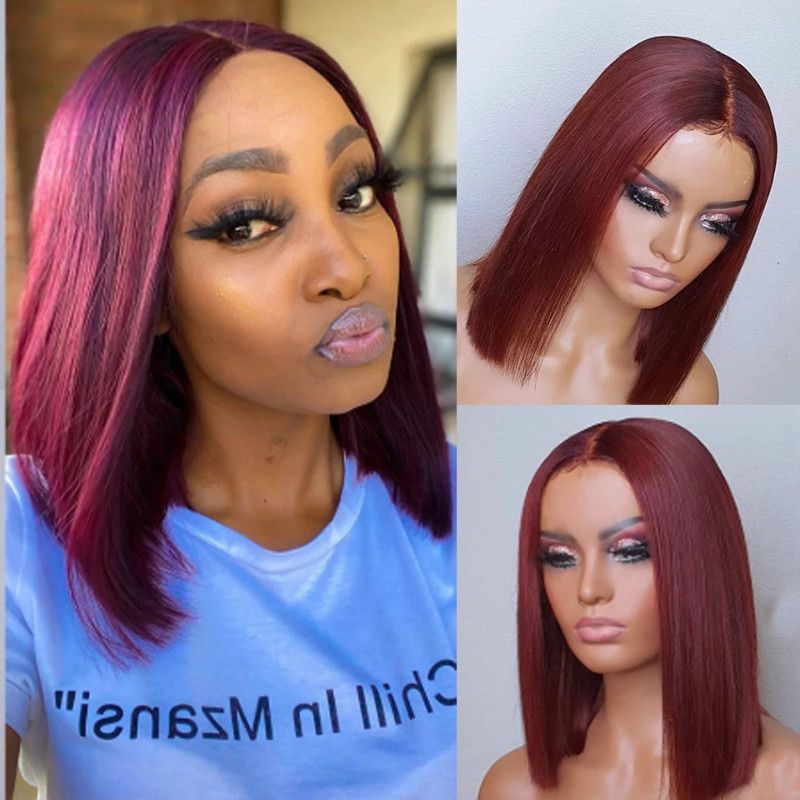 Fashion Women Wine Red Extra Long Bob Wig, Middle Part Long Straight Synthetic Full Head Wig
