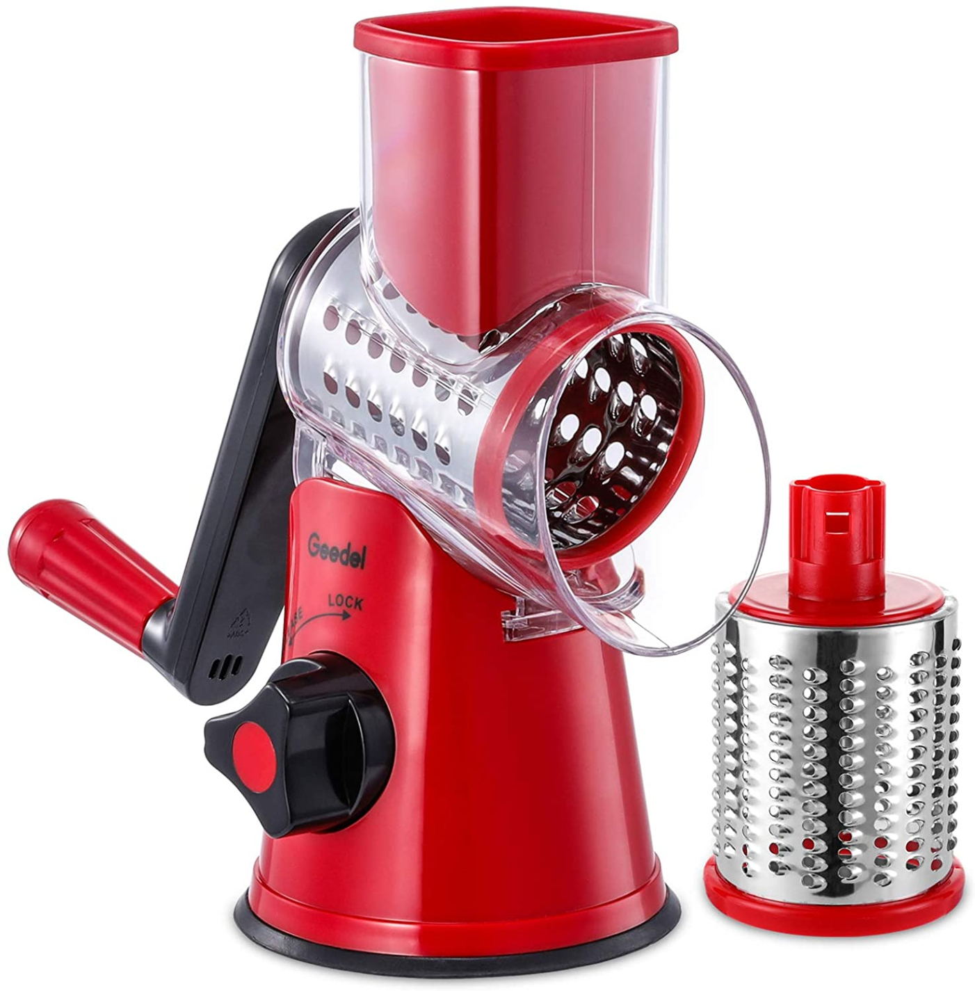 Rotary cheese grater; kitchen mandolin grater; with 2 drum blades