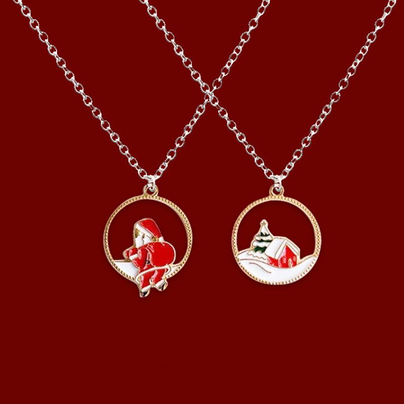 NC23Y0515 Crystal Rhinestone Christmas Snowflake Flower Charm Pendant Necklace for Women Girl Elk Heart Moon Pendant Necklace Xmas Gift