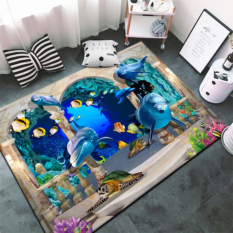 40*60cm,50*80cm Cartoon Underwater World Living Room Carpet, Home Children's Room Bedside Carpet, Non slip Floor Mat CRRSHOP 3D Vision carpet