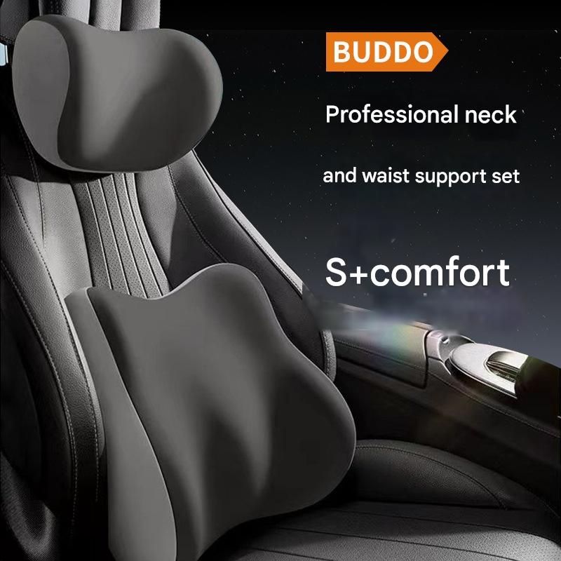 Car Memory Foam Headrest and Lumbar Support Pillow, Breathable Neck Cushion and Waist Rest for Driver, Ergonomic Car Seat Protector for Long Driving Comfort
