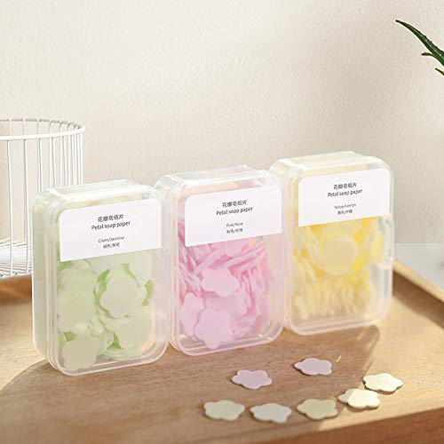 300pcs Antibacterial Petal Soap Paper Sheets in Clear PP Box, Portable Disposable Antibacterial Nature Foaming Hand Paper Soap Sheet for Hiking, Camping, backpacking
