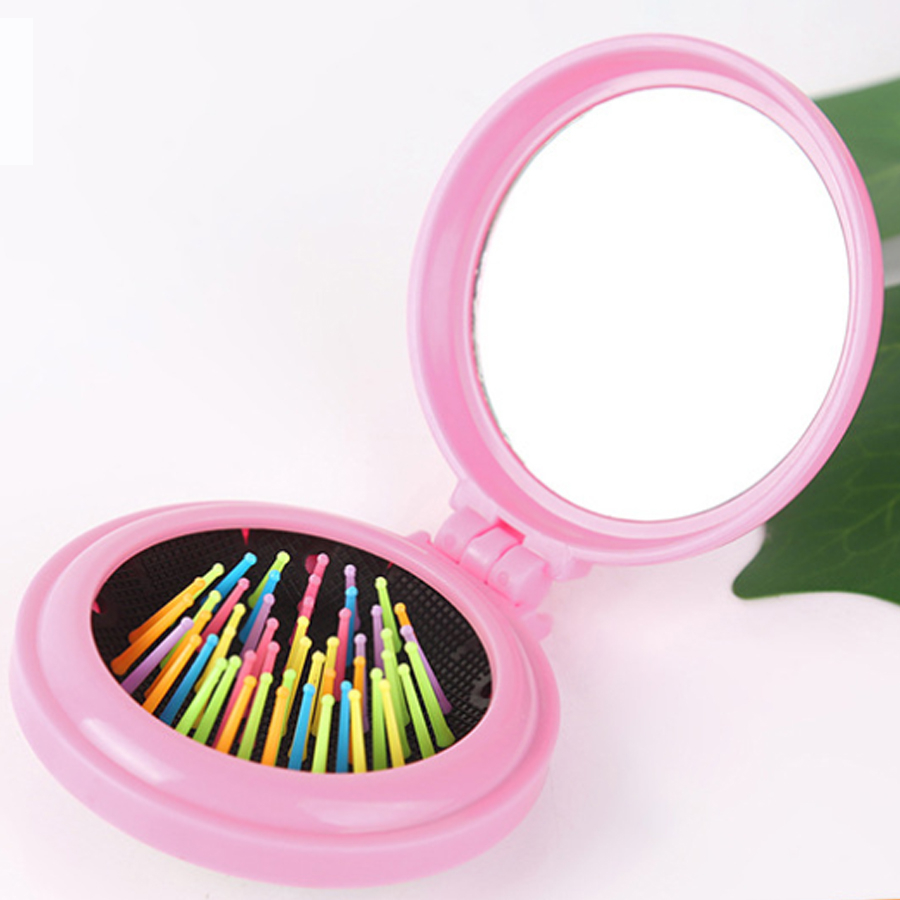 Candy Color Folding Comb Portable Solid Color Portable Makeup Mirror Airbag Comb Anti-static Massage Rainbow Comb
