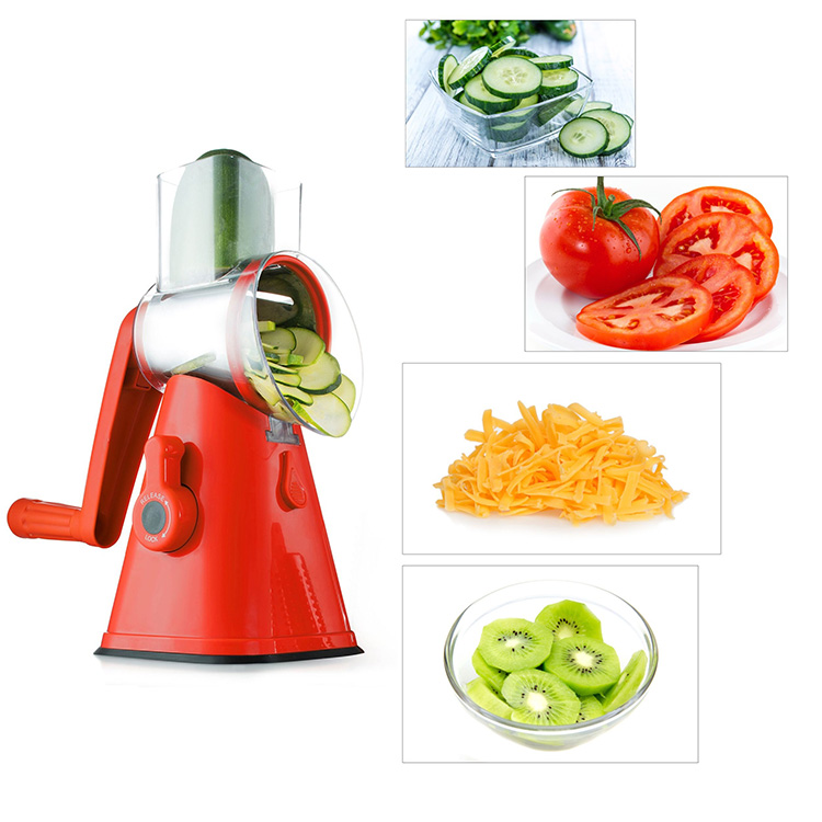 Vegetable Cheese Grater Slicer - Rotary Handheld Grater Shredder Grinder with 3 Interchangeable Blades