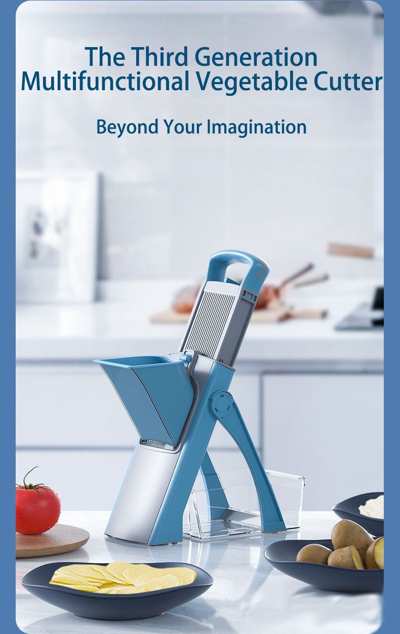 ONCE FOR ALL Upgrade Safe Mandoline Slicer Plus, Biger Size, Adjustable Vegetable Food Chopper Potato Fries Cutter, Detachable Blade, Kitchen Chopping Artifact, Gift (SkyBlue)