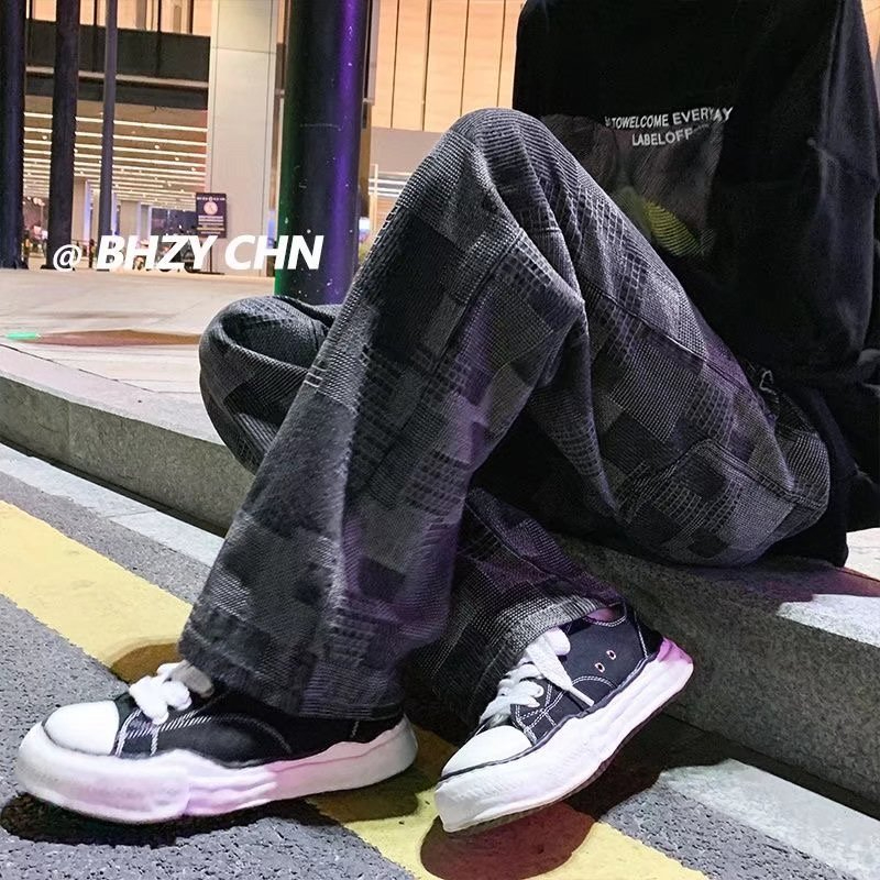 GYNZ Men's Spring New Irregular Square Wide-Leg Pants Casual Loose Straight-Leg Trousers