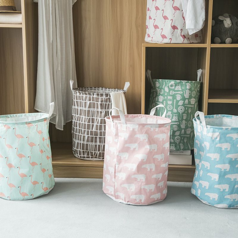 Cotton Linen Foldable Laundry Basket with Dual Handles, Large Capacity Round Fabric Storage Hamper, Multi Pattern Printed Dirty Clothes Organizer, Lightweight Collapsible Cloth Storage Bin for Bedroom Bathroom Daily Garment Toy Sundries Storage, Durable Portable Home Decor Storage Container