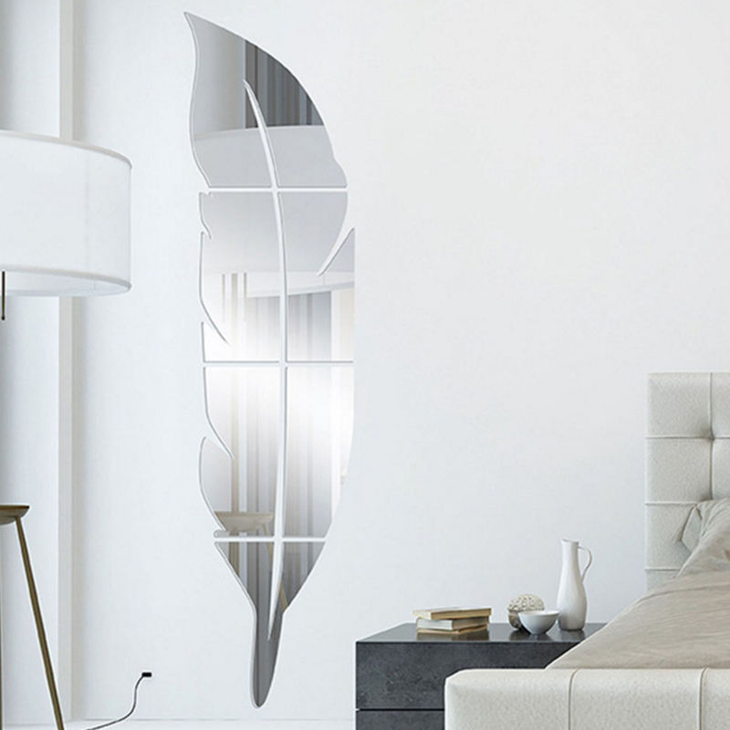 3D Acrylic Mirror Wall Decor Stickers, 1PC Feather Shaped Set DIY Self-Adhesive Wall Art Decals, Home Decorations for Living Room, Bedroom, Bathroom, Farmhouse, Office