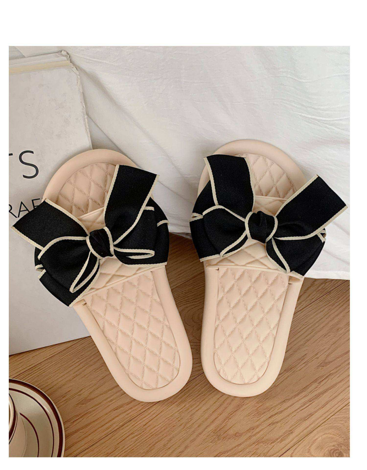 029-1 Women's Bow Slippers Thick Sole Casual Flat Slippers Sandals