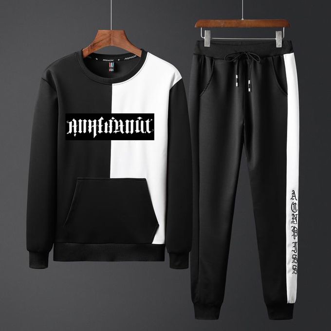 Men Tracksuit Set Jogger Sweatpants - Black/White