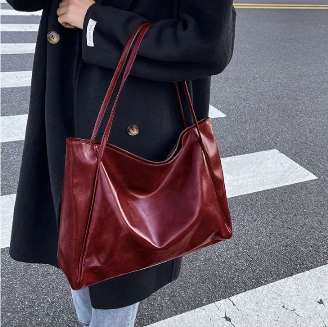 Women Tote Bag Fashion Underarm Pouch Large Capacity Soft Pu Leather Shoulder Bag Retro Crossbody Bag Casual Portable BucketBags