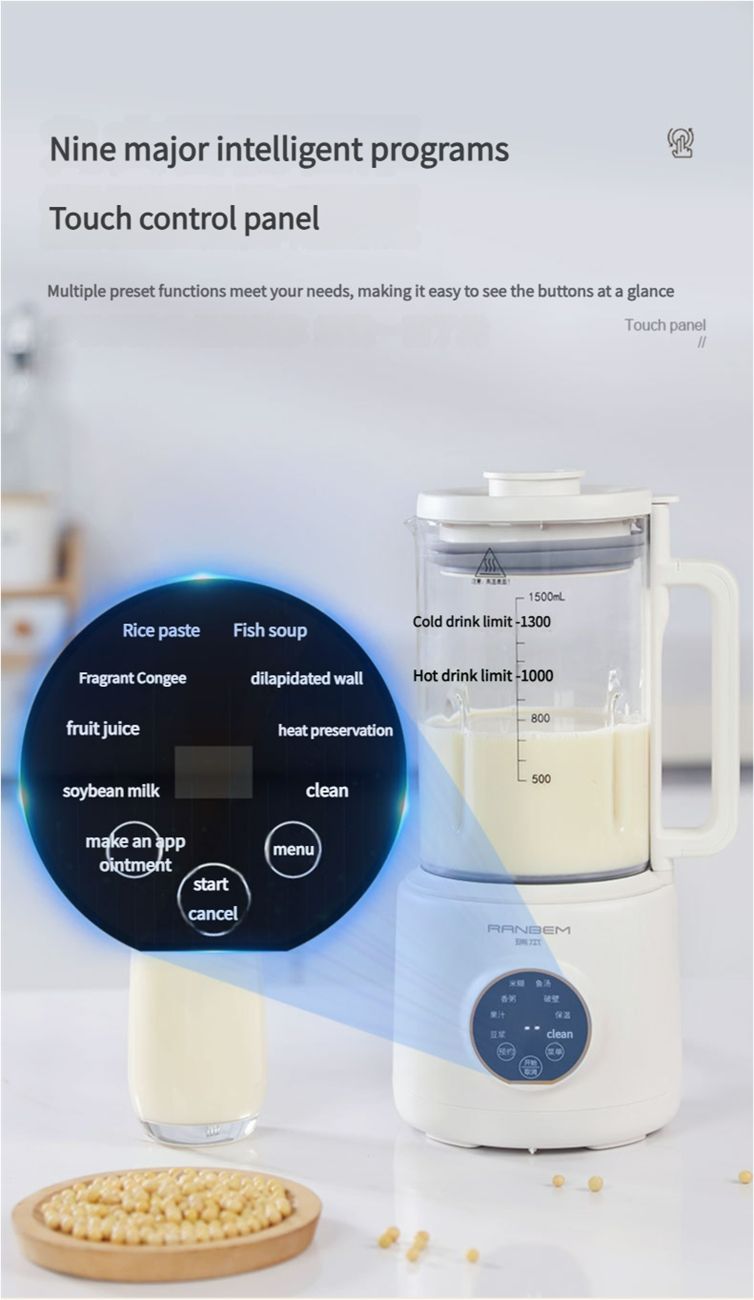 Ranbem Professional Countertop 1000-Watt Base and Total Crushing Technology for-Smoothies, Ice and Frozen Fruit, Black, Blender Pitcher