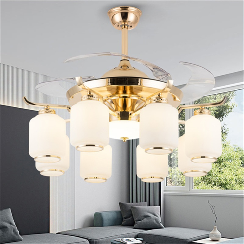 OUFULA Ceiling Fan Light Invisible Luxury Lamp With Remote Control Modern LED Gold For Home Living Room Bedroom