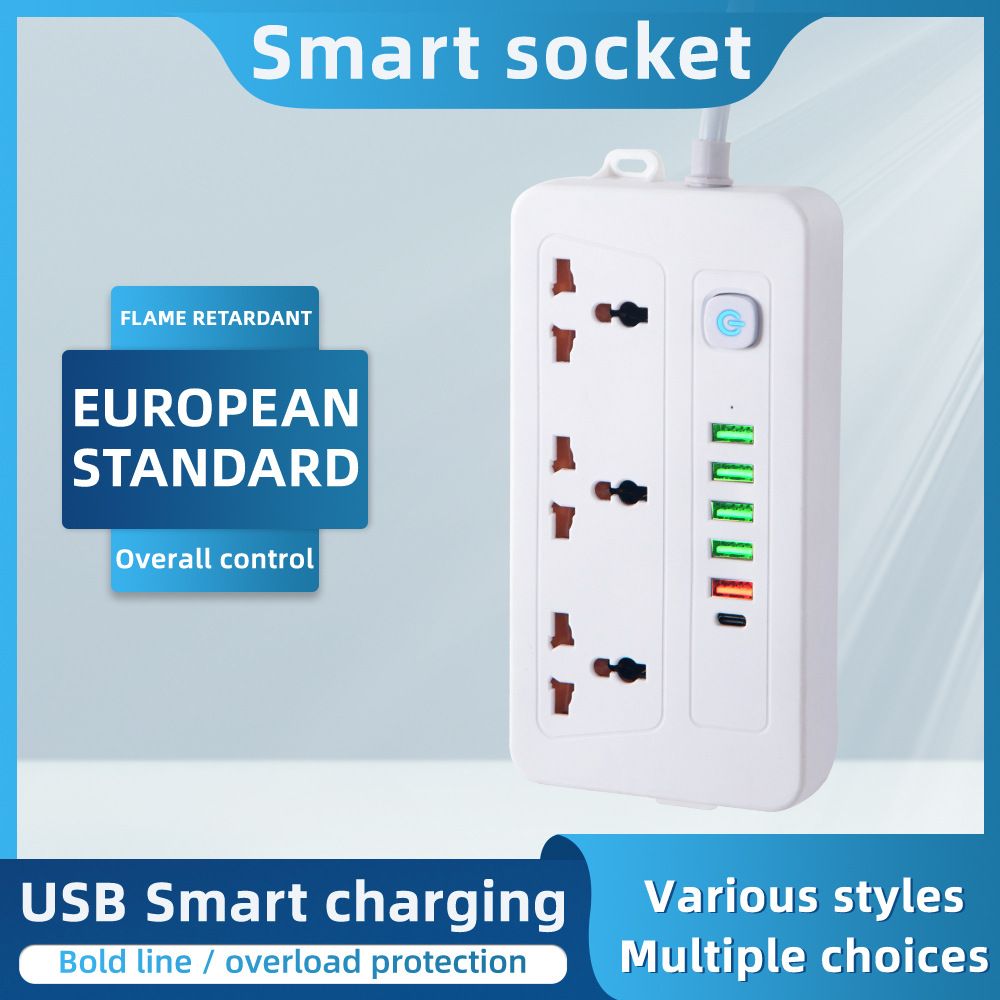 UK Standard 13A Power Strip with PD Port, British Hong Kong Type Extension Lead, 2M Long Cord White Multi Socket Extension Cord for Home Office